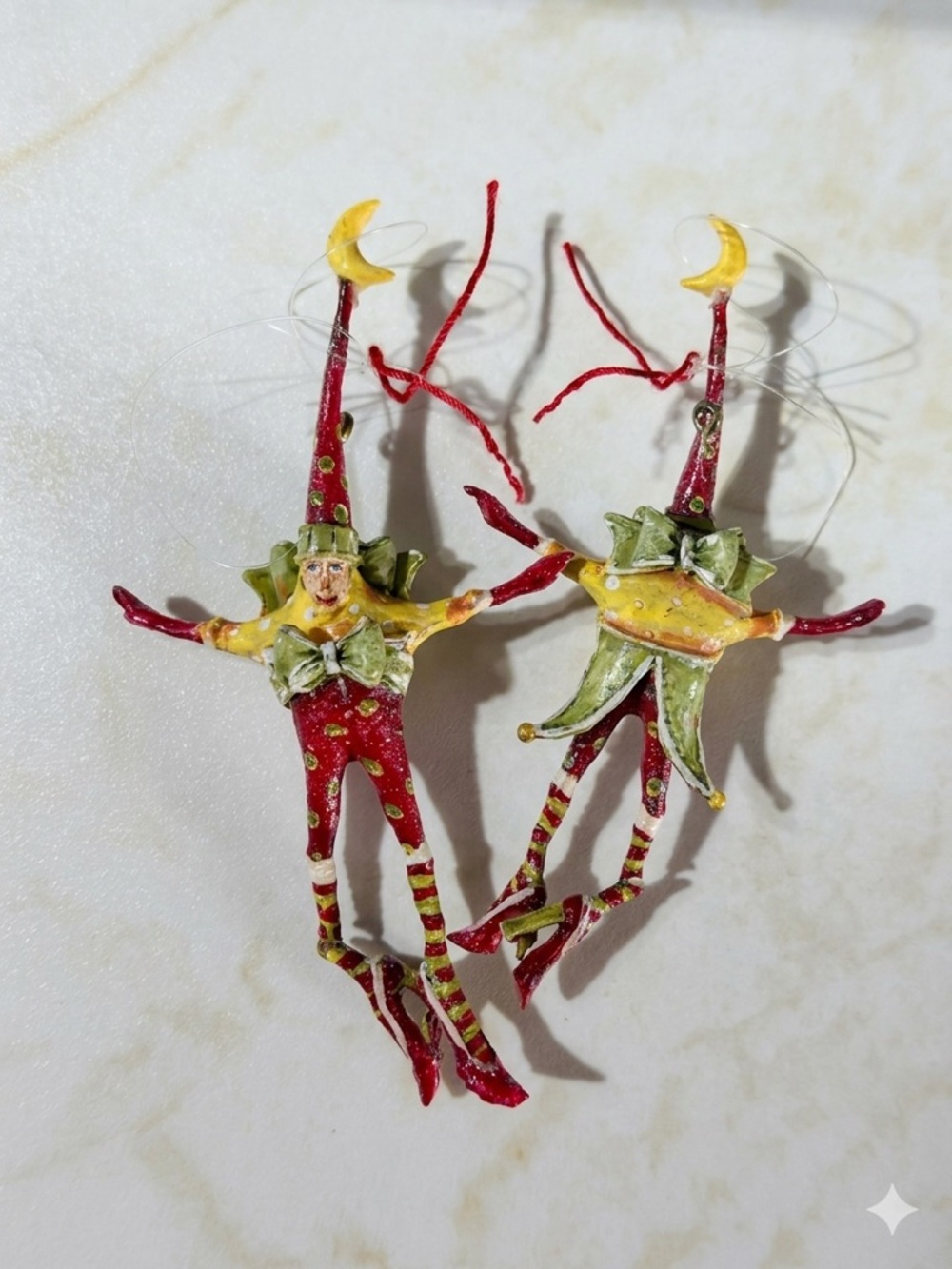 Patience Brewster Krinkles Jester Ornaments - Set of 2 Retired Miniatures